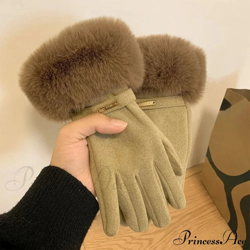 Autumn Winter Furry Warm Full Finger Outdoor Sport Cycling Gloveschristmas Cute Gloves Gloves-L