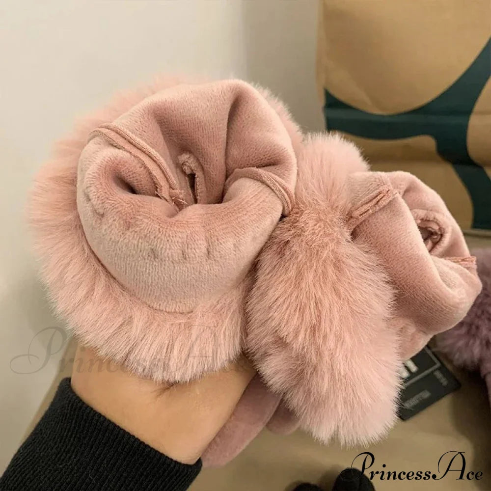 Autumn Winter Furry Warm Full Finger Outdoor Sport Cycling Gloveschristmas Cute Gloves Gloves-L