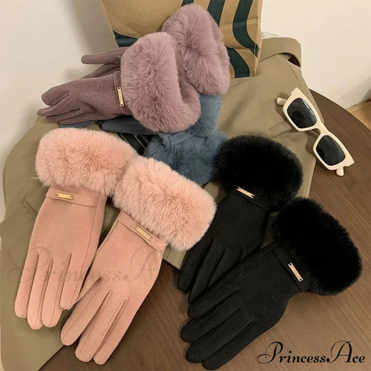 Autumn Winter Furry Warm Full Finger Outdoor Sport Cycling Gloveschristmas Cute Gloves Gloves-L