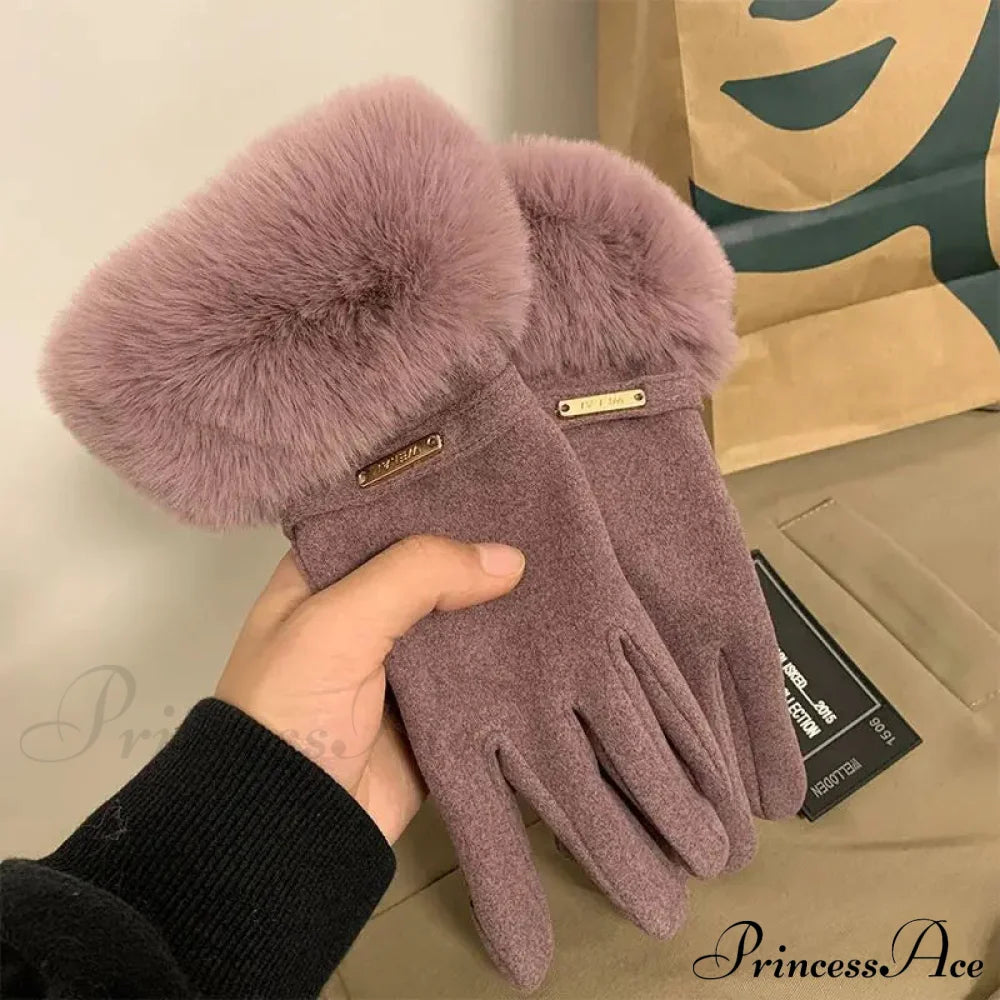 Autumn Winter Furry Warm Full Finger Outdoor Sport Cycling Gloveschristmas Cute Gloves Purple / One