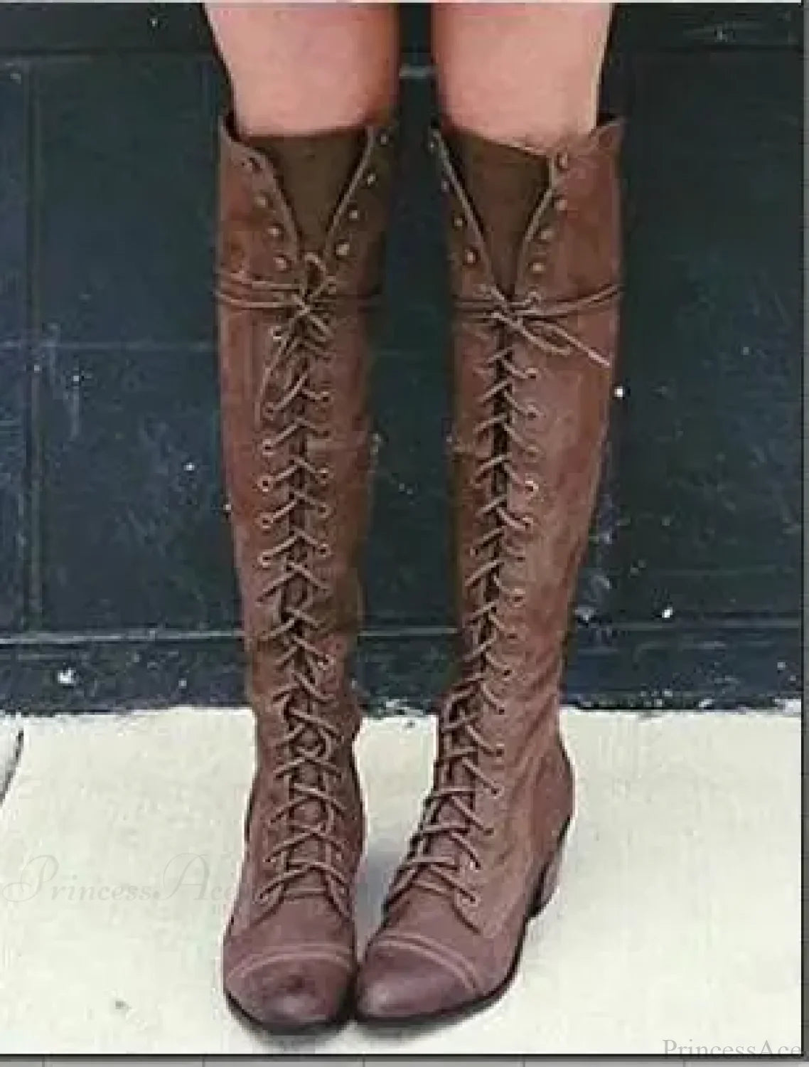Autumn Winter Long Tube Keep Warm Thigh High Sewing Thread Rivet Zipper Knee High Boot Brown / 3
