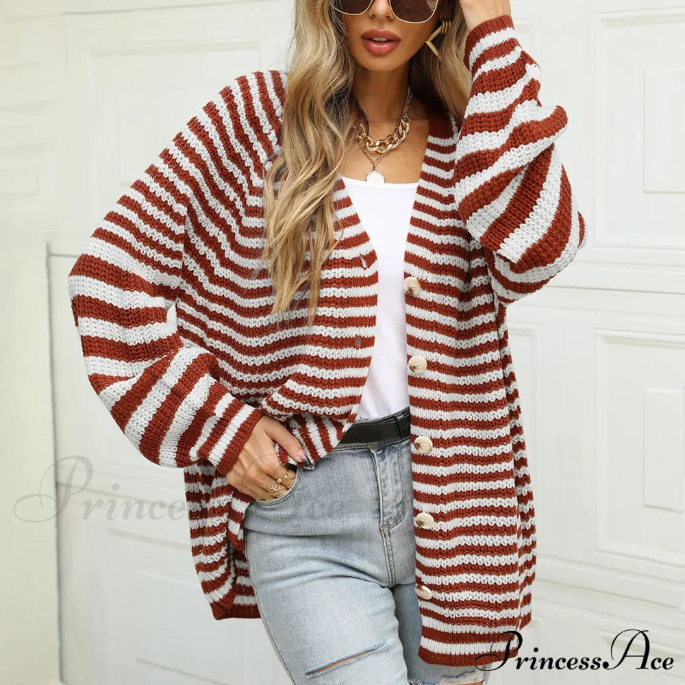 Autumn Winter Warm Casual Knitted Long Sleeve Cardigan Christmas Sweater Brown / S Sweaters-L