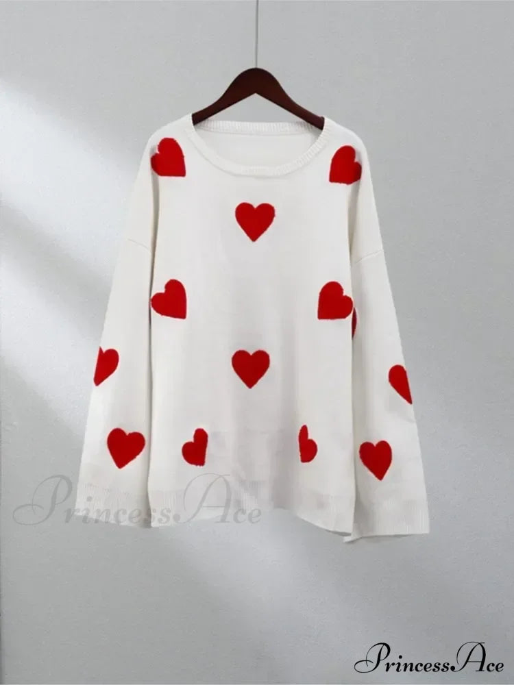 Autumnal Oversized Cozy Heart-Printed Casual Comfortable Thickened Long Sleeve Warm Sweater