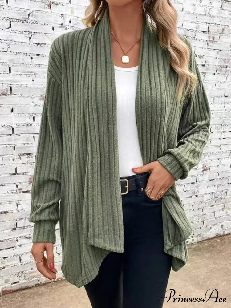 Autumnal Winter Cozy Long Sleeve Loose Plain Casual Comfortable Soft Stylish Sweater Army Green / S