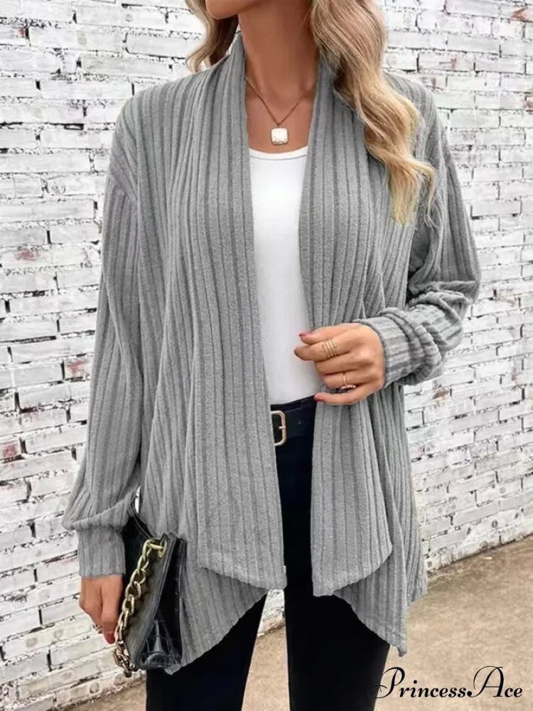 Autumnal Winter Cozy Long Sleeve Loose Plain Casual Comfortable Soft Stylish Sweater Gray / S