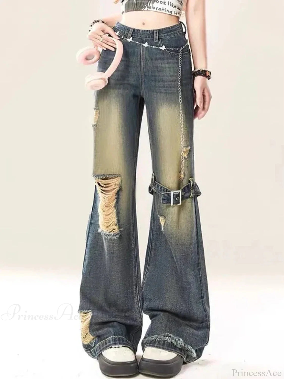 Azure Torn Dark Baggy Harajuku Pant Blue / S