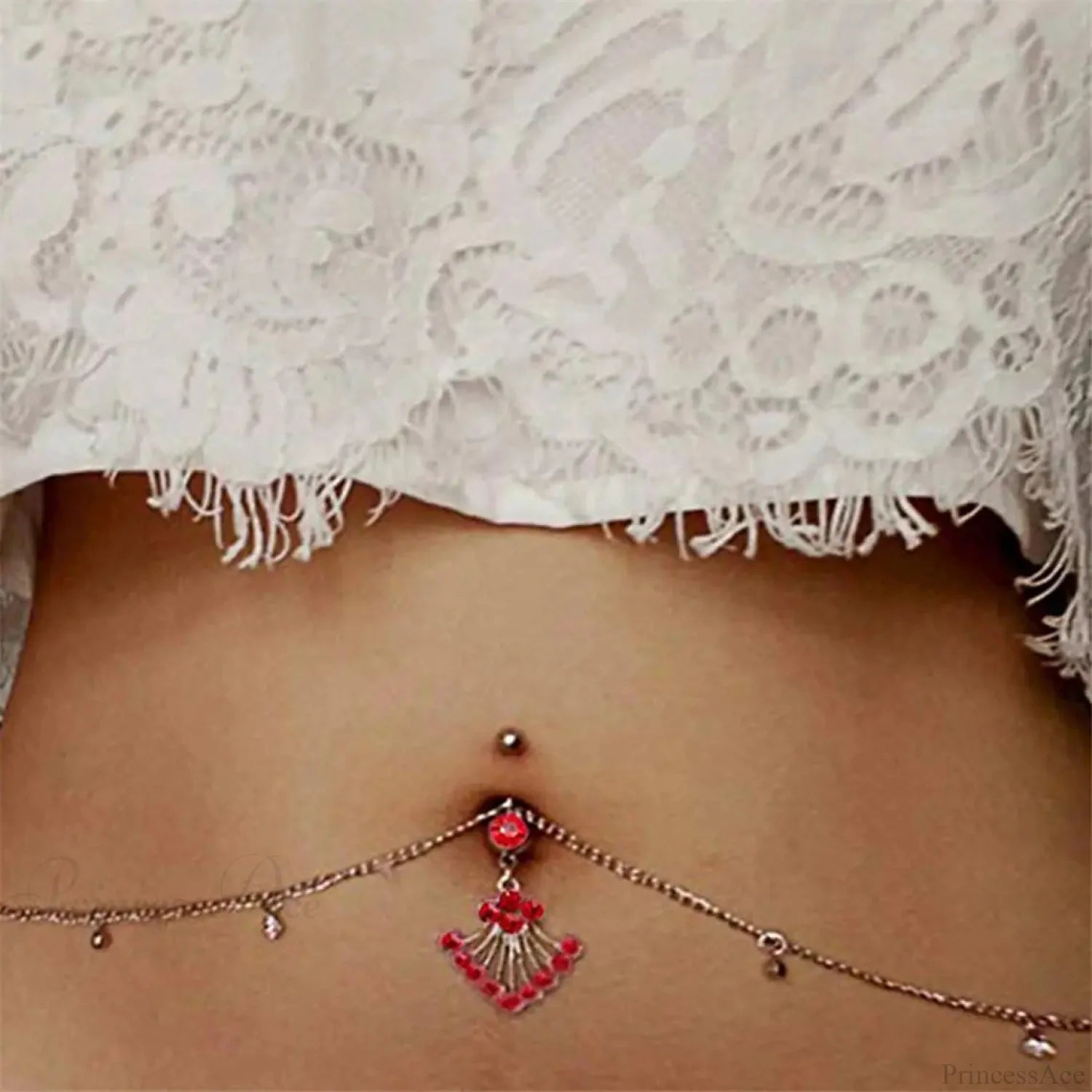 Azure Zircon Peacock Tail Medieval Belly Ring red