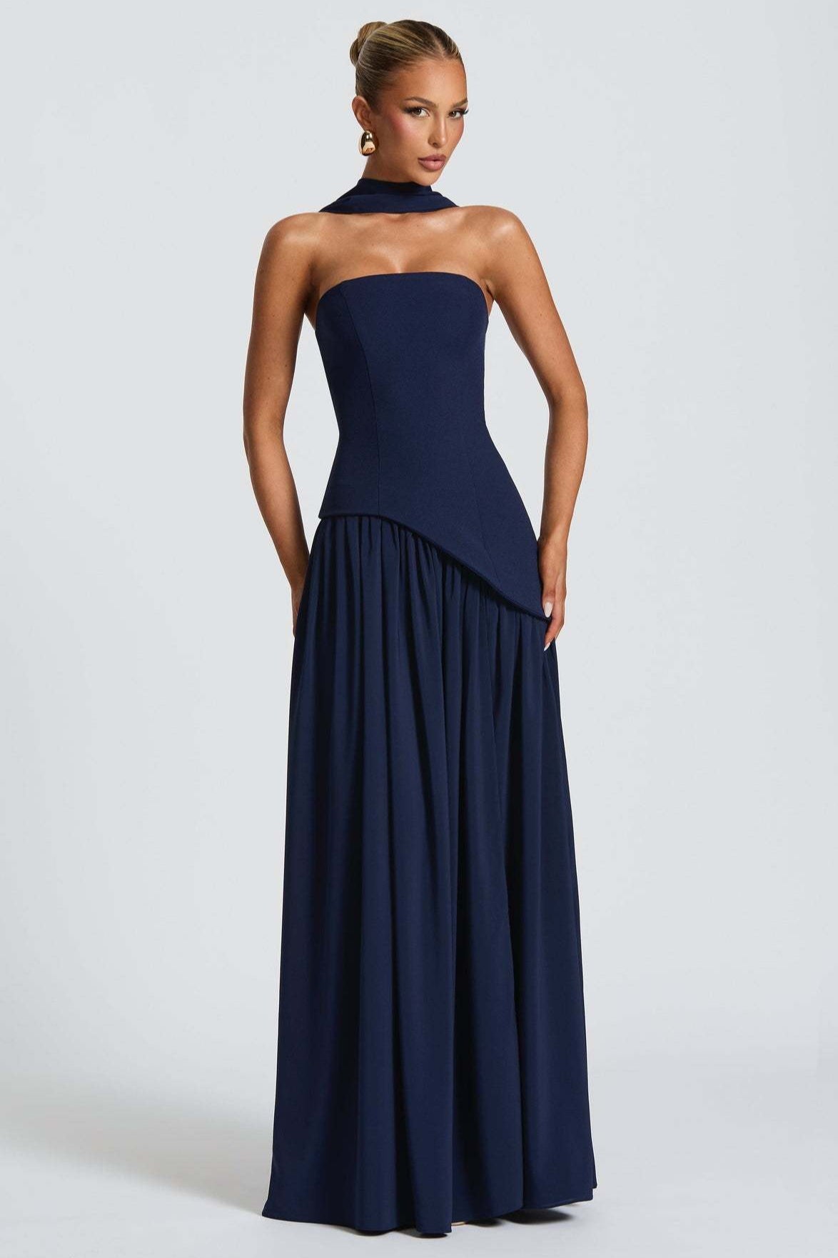 Solid Bustier High Slit Formal Dress