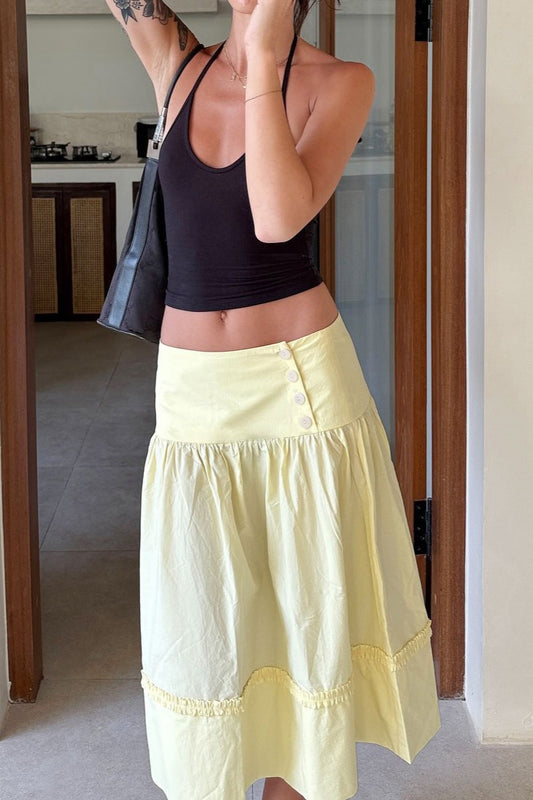 Low-Waist Lace-Trim Midi Skirt