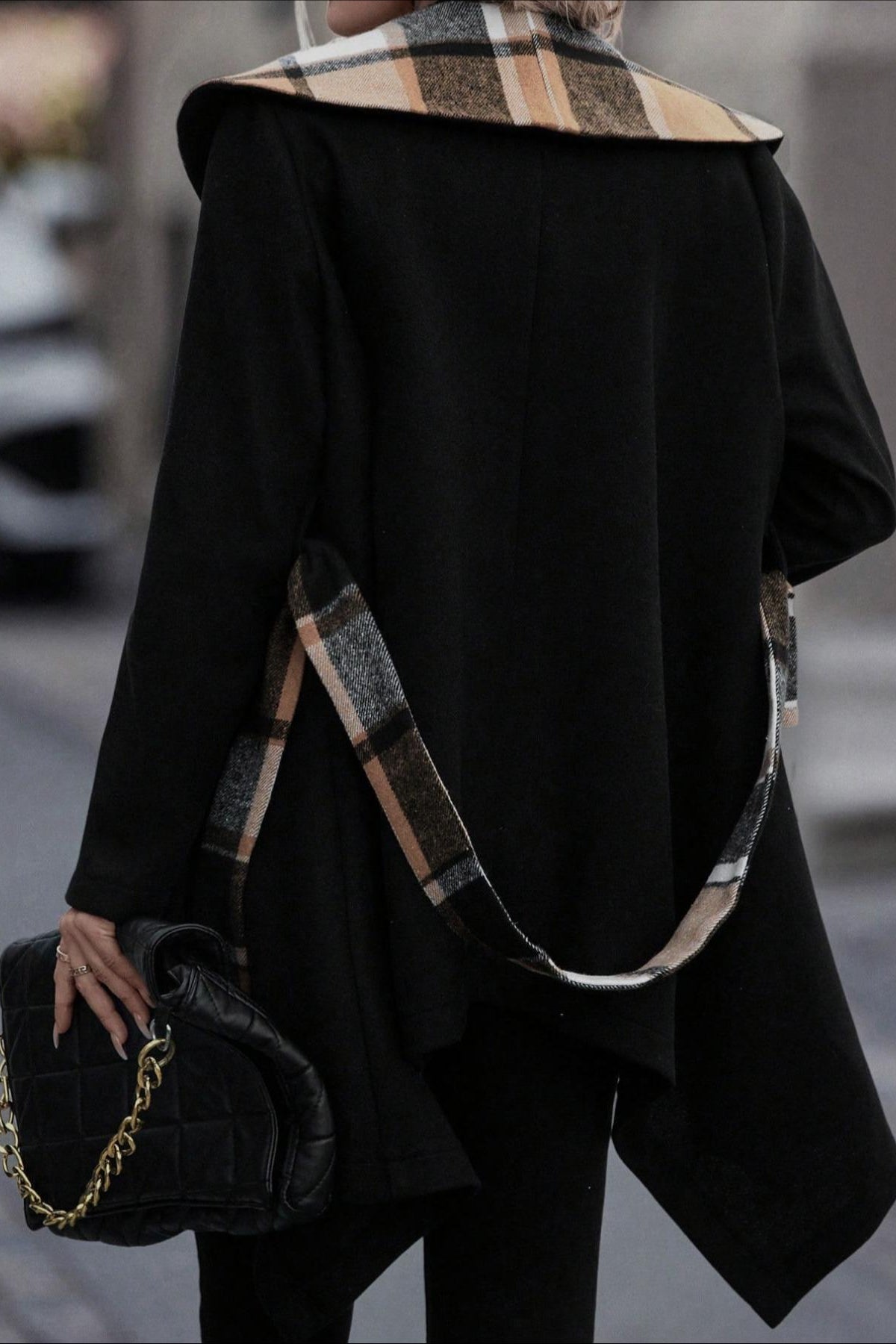 Plaid Patchwork Belted Wool Coat coats