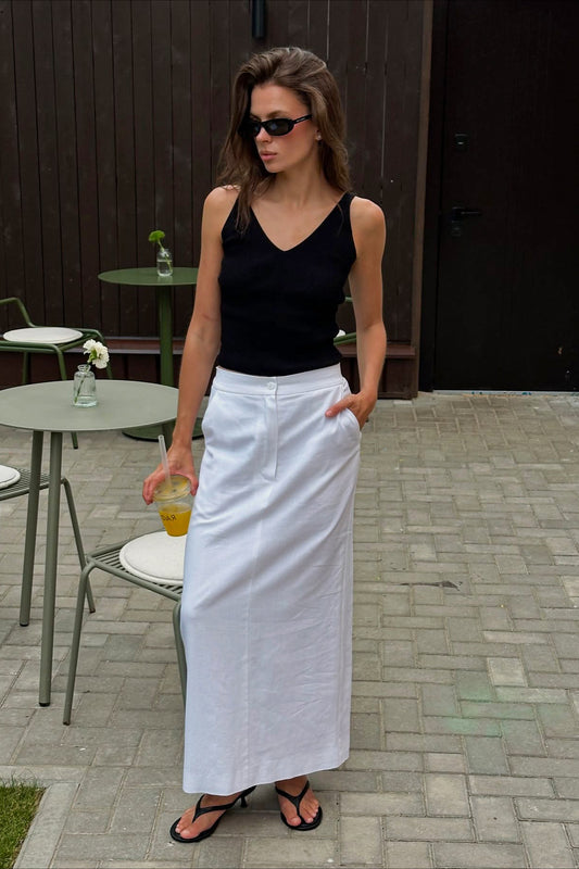Cotton Straight White Maxi Skirt