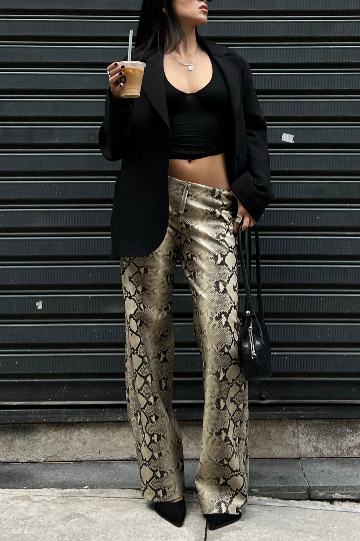 Snake Print Straight Stylish Versatile Jeans