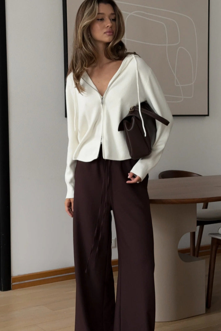 Soft Double Zip Hooded Short Knit Cardigan