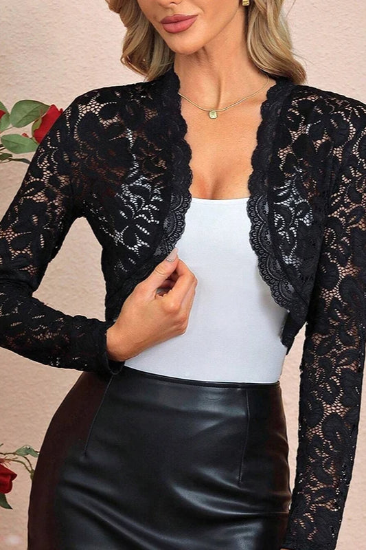 Crochet Lace Shrug Cardigan Black / S