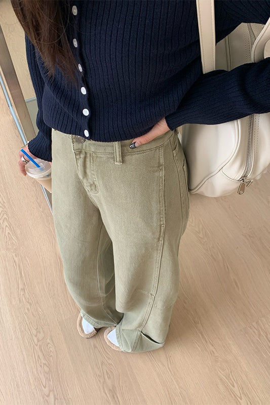 Edgy High Waist Cargo Wide Leg Curved Jeans