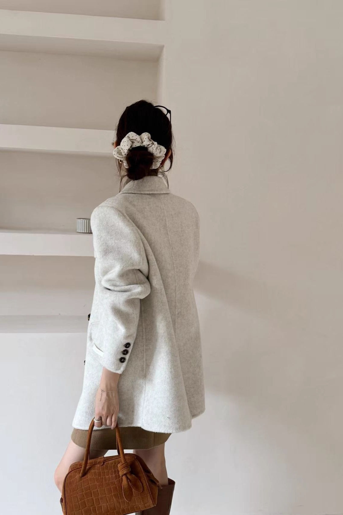Tailored Collar Double-Face Wool Midi Coat