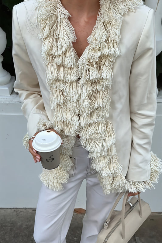 Layered Fringe Trim Fitted Coat