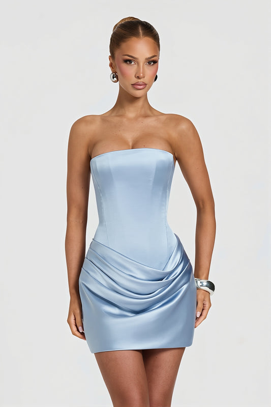 Draped One Shoulder Satin Bodycon Mini Dress