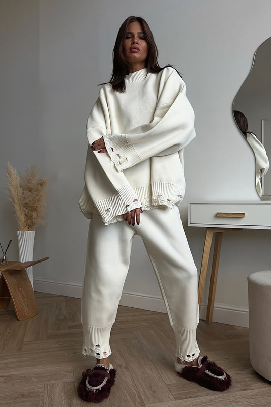 Distressed Knit Sweater Jogger Pants Set