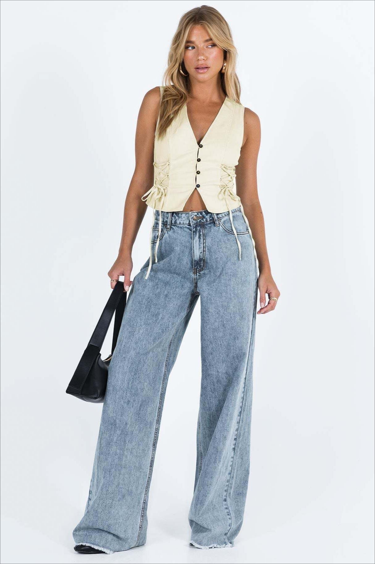 Relaxed Fit Raw Edge Dragging Jeans Blue / S