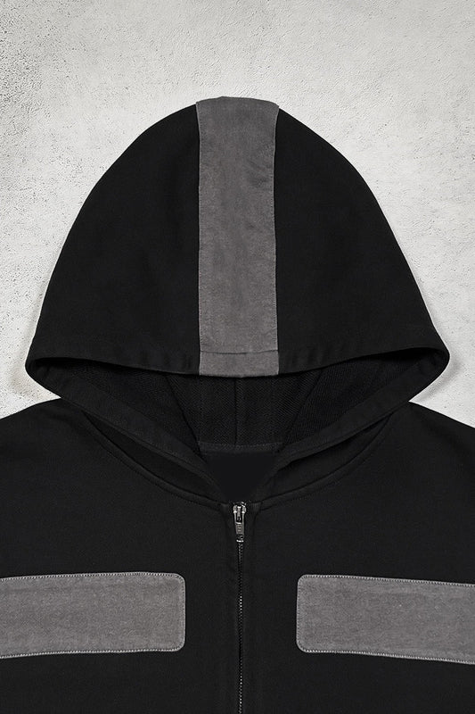 Embroidered Patch Zip Hoodie
