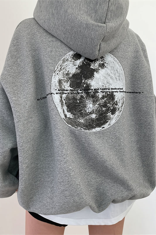 Moon Print Oversize Pullover Hoodie