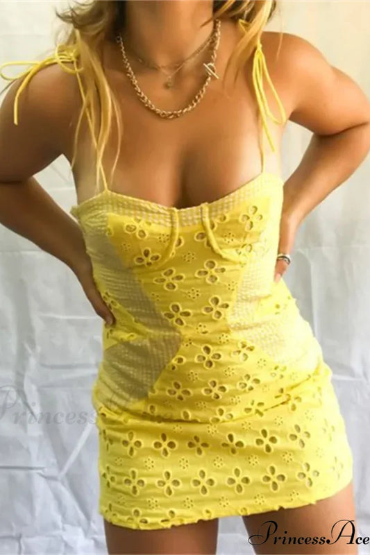 Mini-robe à bretelles à imprimé floral jaune