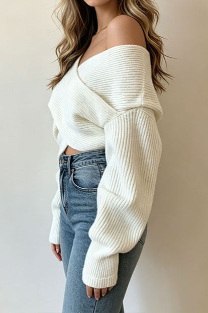 Cross Wrap Off Shoulder Sweater