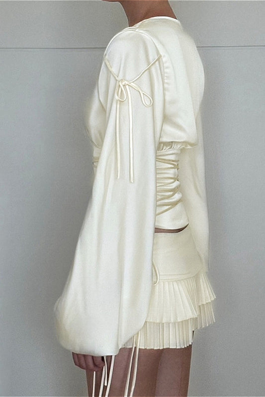 Vintage High Stretch Satin Waist Cinched Long Sleeve Tee