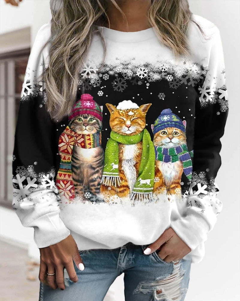 Round neck with cat sweatshirt print