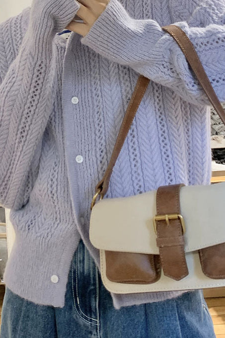 Lightweight Hollow Knit Vest Cardigan Purple / One Size