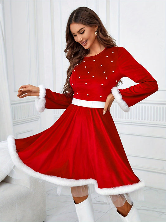 Festive Ladies' Christmas Costumes with Beads, Santa Claus Performance, and Belt Decorations Christmas Costume