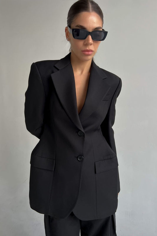 Sculpted Waist Double Button Blazer