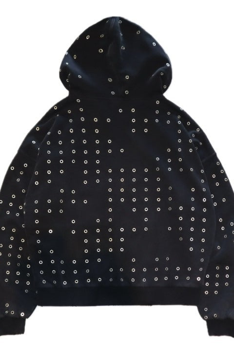 Eyelet Rhinestone Zip-Up Hoodie