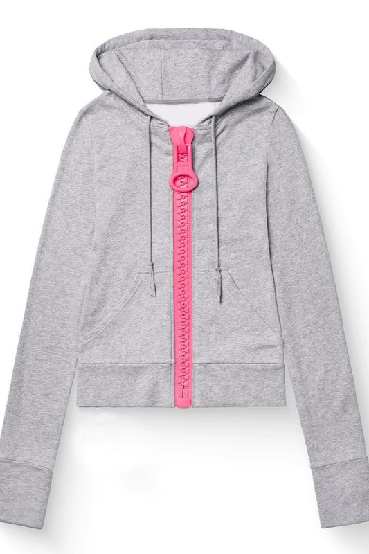Contrast Zip Fitted Hoodie