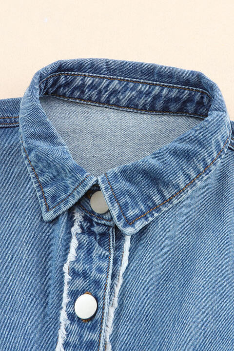 Hem Color Denim With Jacket And Up Raw Block Button Closure