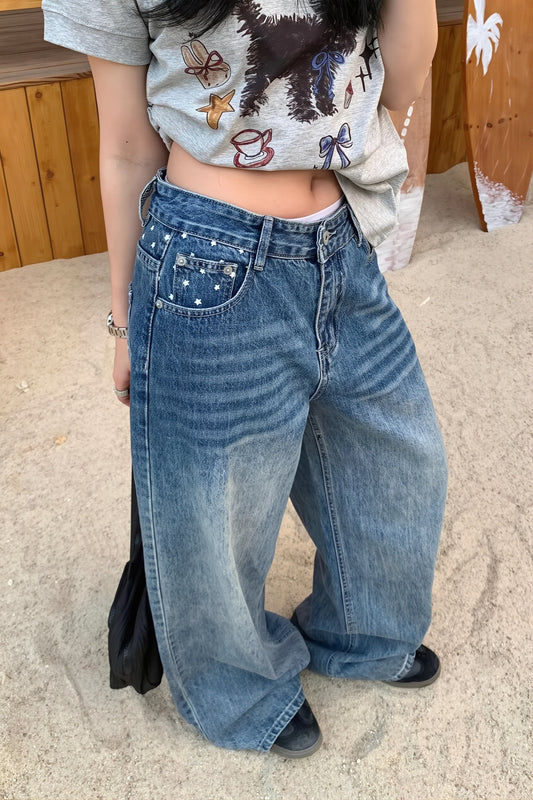 Rhinestone Embellished Pocket Jeans