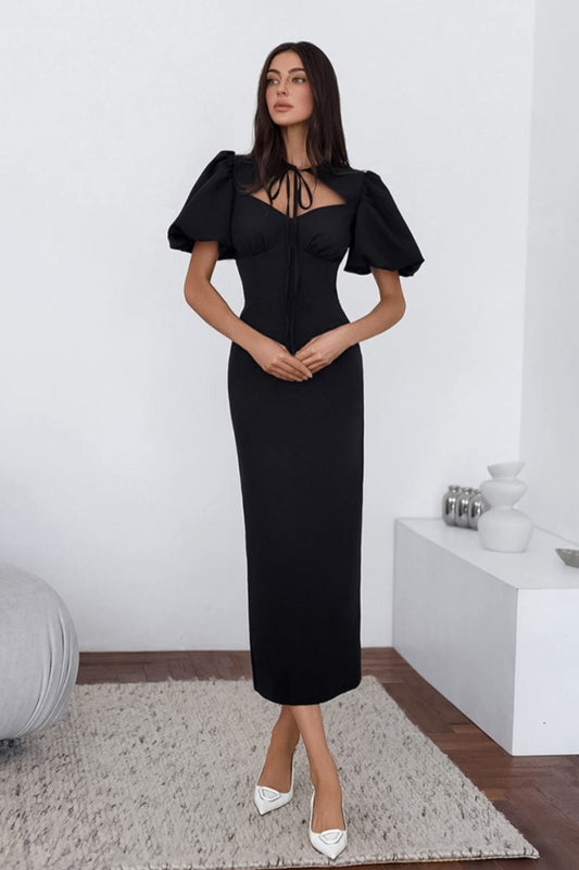 Elegant Sexy Puff Sleeve Bodycon Maxi Dress