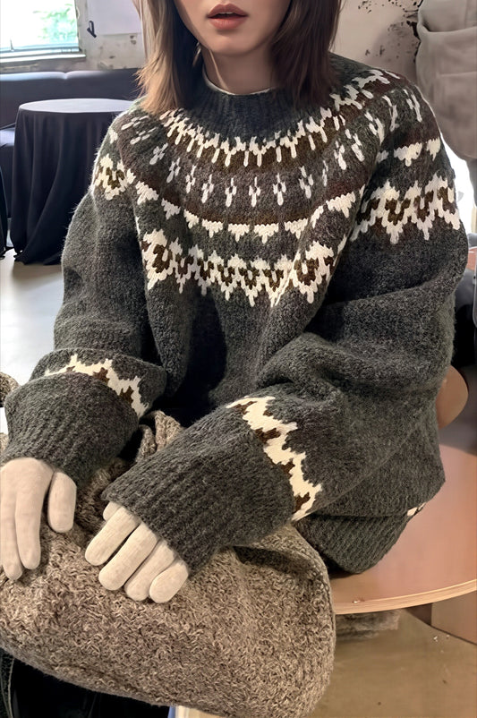 Fair Isle Crew Neck Oversized Sweater