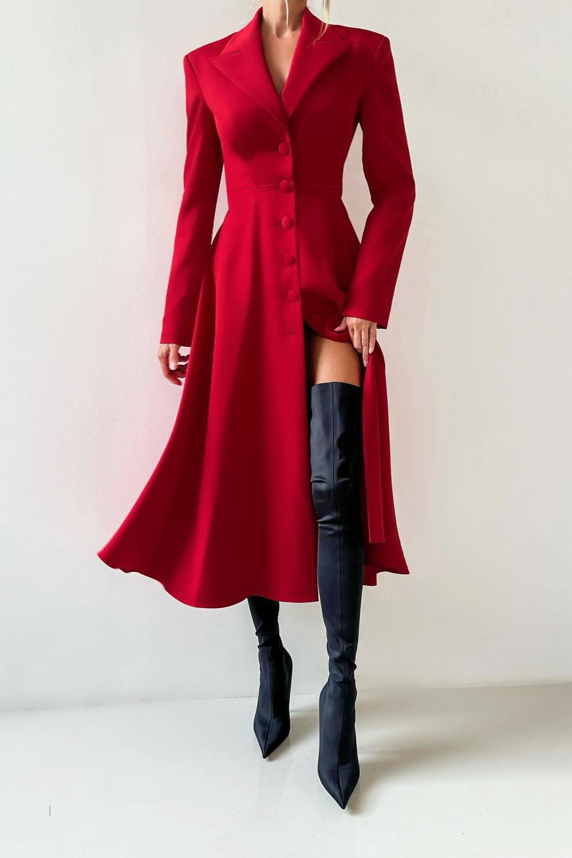 Structured Shoulder Solid Blazer Elegant Maxi Dress