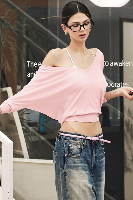 One Shoulder Sheer Long Sleeve Tee
