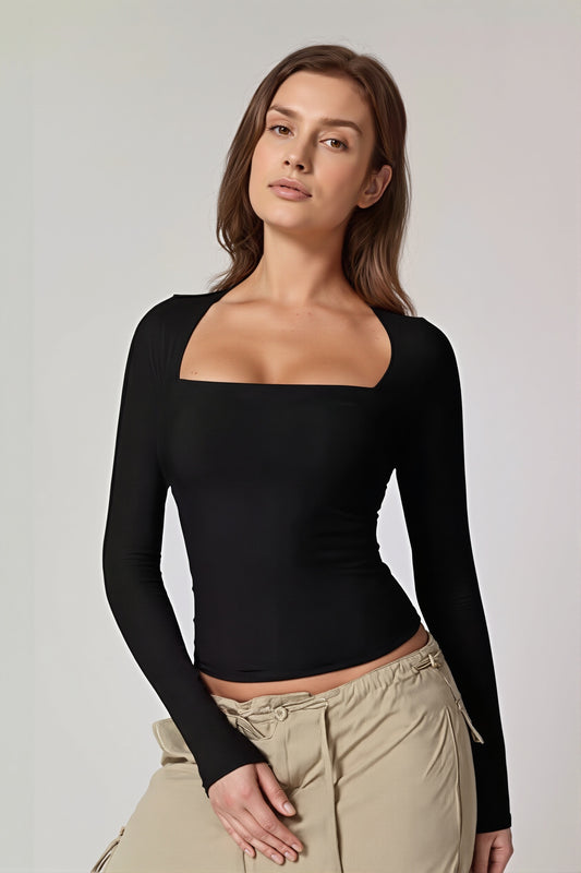 Square Neck Fitted Long Sleeve T-shirt