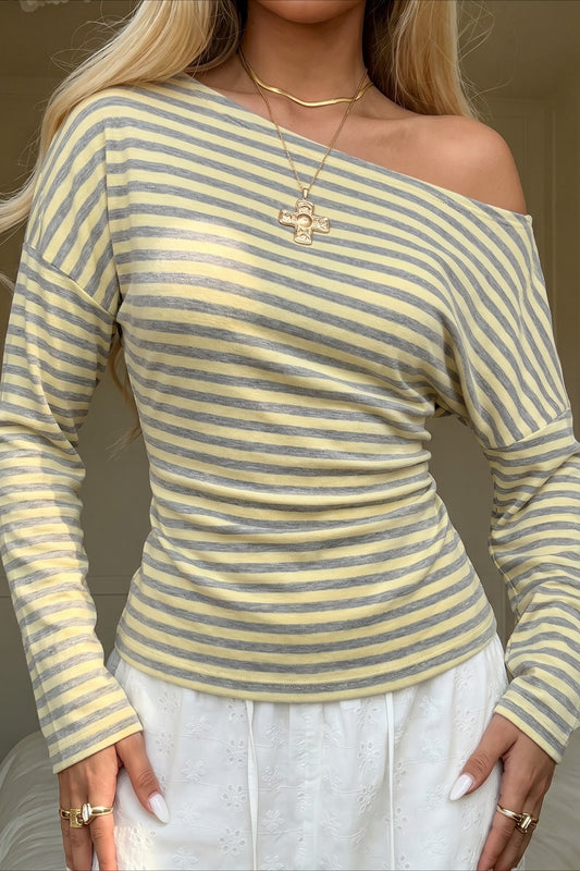Striped Ruched Off Shoulder Blouse