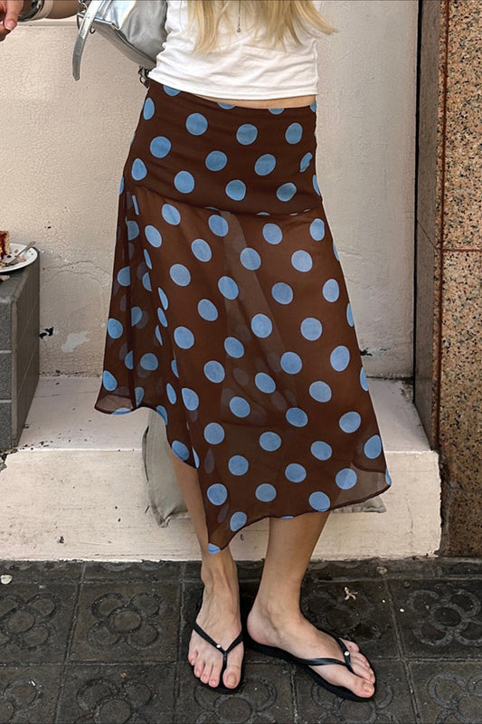 Jupe en maille transparente à volants et pois