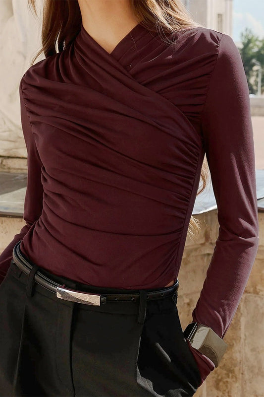 Draped V Neck Long Sleeve Knit Sweater