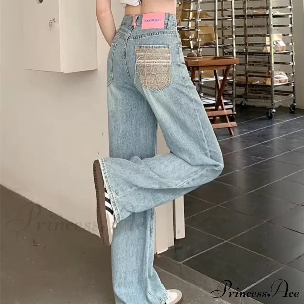 Baby Blue Loose Straight Thin Summer Tassel Versatile Trend Women’s Jean