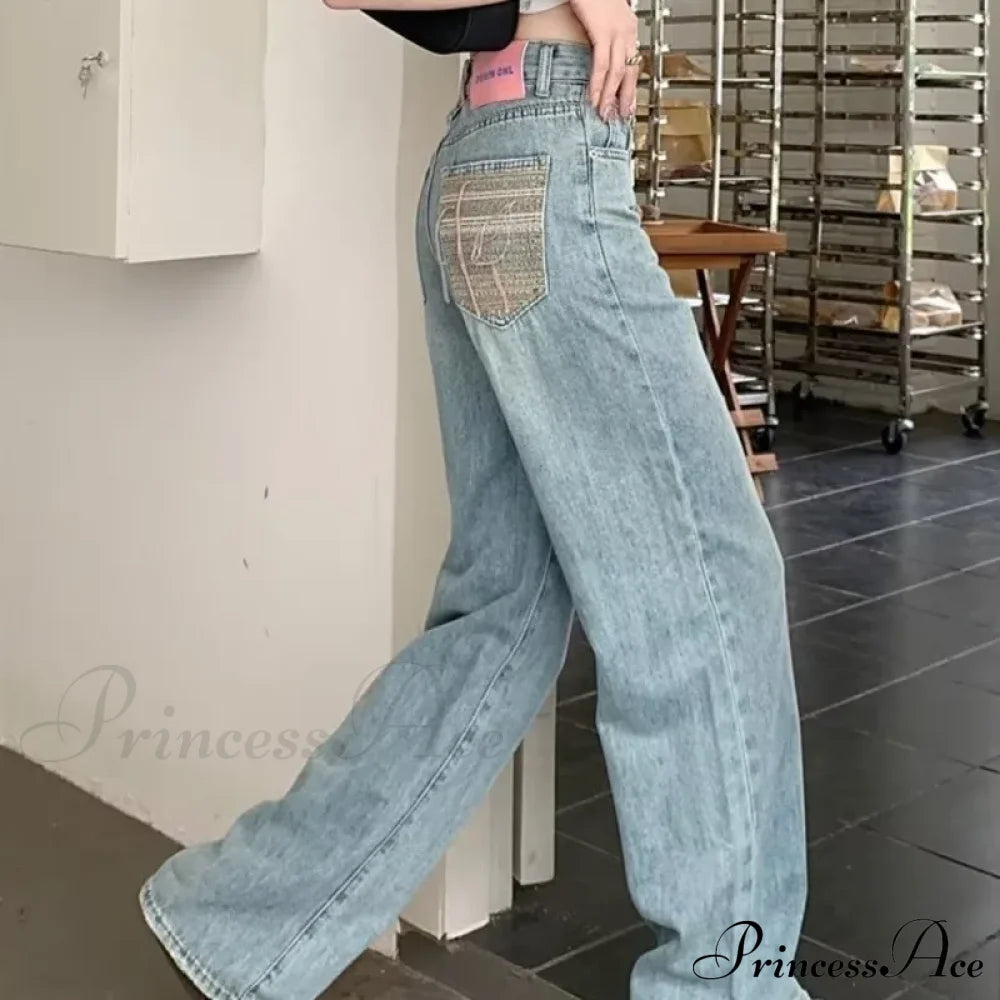 Baby Blue Loose Straight Thin Summer Tassel Versatile Trend Women’s Jean