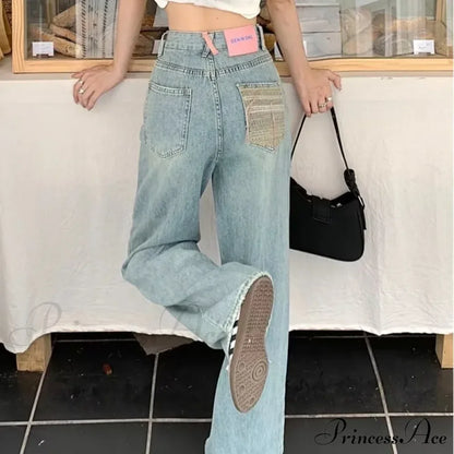 Baby Blue Loose Straight Thin Summer Tassel Versatile Trend Women’s Jean Sky / Xs