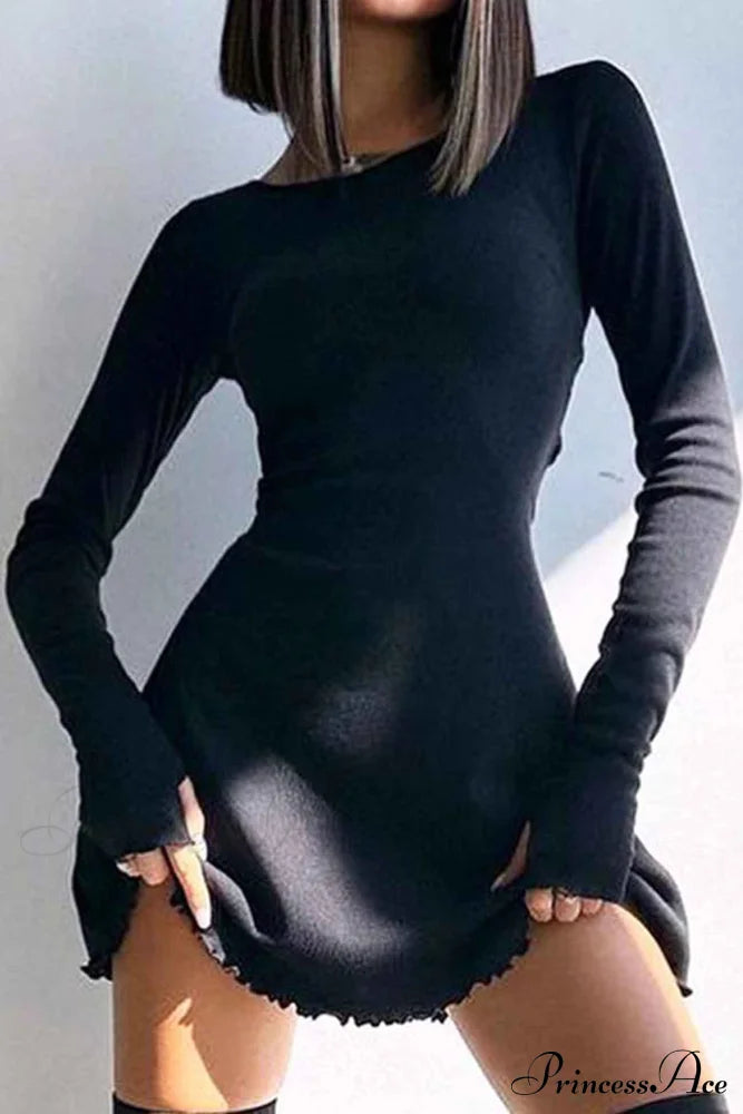 Back Strap Long Sleeve Mini Dress Black / M Dresses