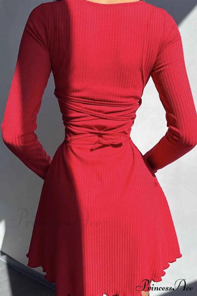 Back Strap Long Sleeve Mini Dress Red / M Dresses